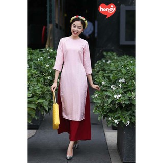 Áo dài cách tân nấm hoa set kèm quần lụa ( hồng )