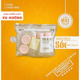 Mua 1 tặng 1- Set kit 7 món chiết mỹ phẩm du lịch - Bộ kit chiết mỹ phẩm kèm túi Zip xinh