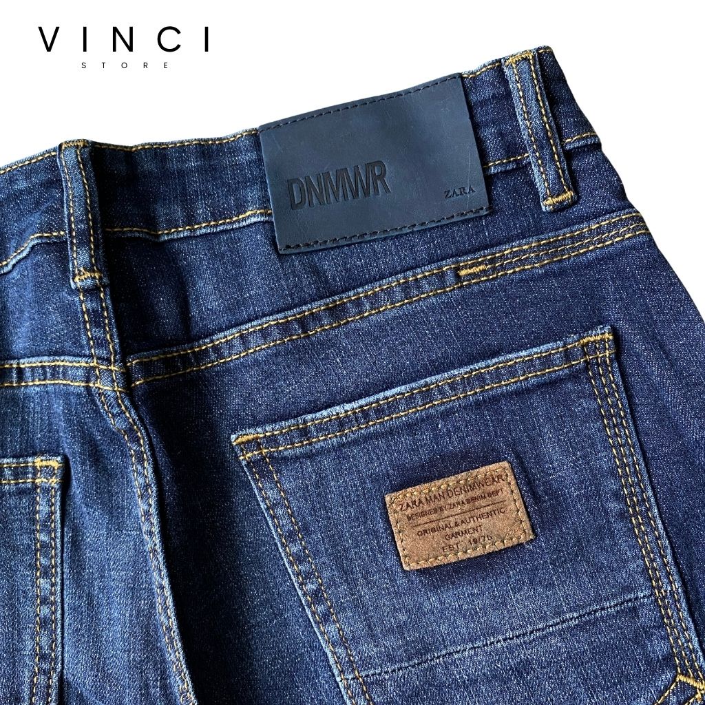 Quần Jean Nam  ZR xanh trơn slim fit ống côn co dãn vnxk | BigBuy360 - bigbuy360.vn