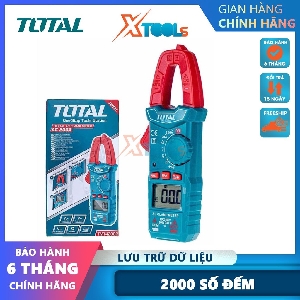 Đồng hồ đo điện ampe kìm AC DC Total TMT42002 kìm đo dòng điện kỹ thuật số 2000 số đếm ghi nhớ dữ liệu-CHÍNH HÃNG-XTOOLS