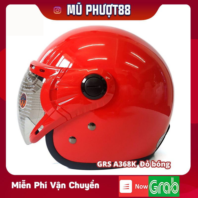 Mũ bảo hiểm GRS A368K đỏ bóng - Mũ 3/4 đầu chính hãng Đài Loan &amp; VN SX clip thật