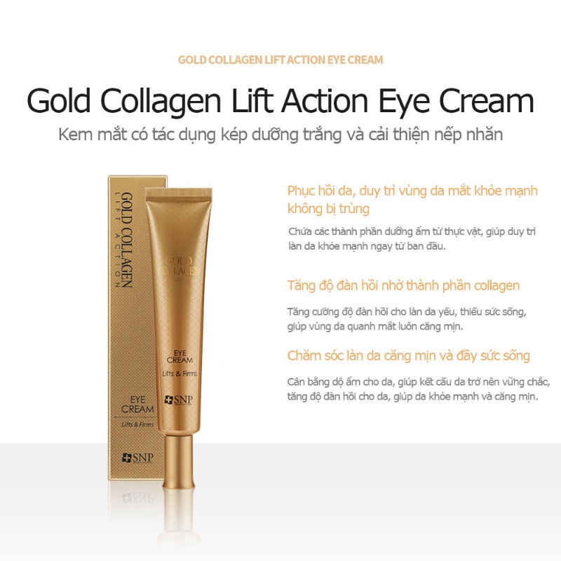 Kem Mắt Nâng Cơ SNP Gold Collagen Lift Action Eyecream Tăng Độ Đàn Hồi Xoá Nhăn Chống Lão Hoá Vùng Mắt 30ml