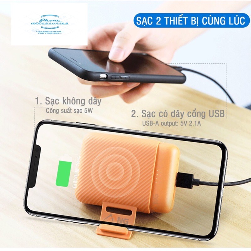 Pin sạc dự phòng không dây Rockspace P51 wireless 10.000 mAh sạc nhanh iphone, samsung chính hãng bảo hành 12