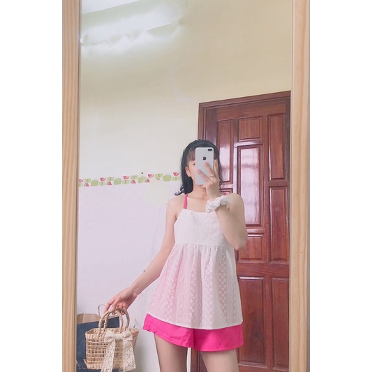 Đồ Bộ Nữ 👚Đồ Bộ Nữ mặc nhà hai dây buộc nơ hoạ tiết hoa nhí - quần ngắn mã QA02 | BigBuy360 - bigbuy360.vn