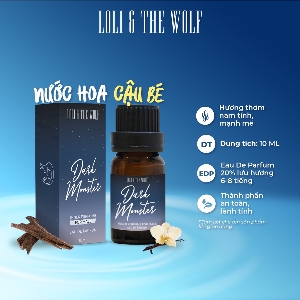 Nước hoa vùng kín nam Dark Monster Eau De Parfum 20% cốt nước hoa lưu hương lâu chai 10ml - LOLI & THE WOLF