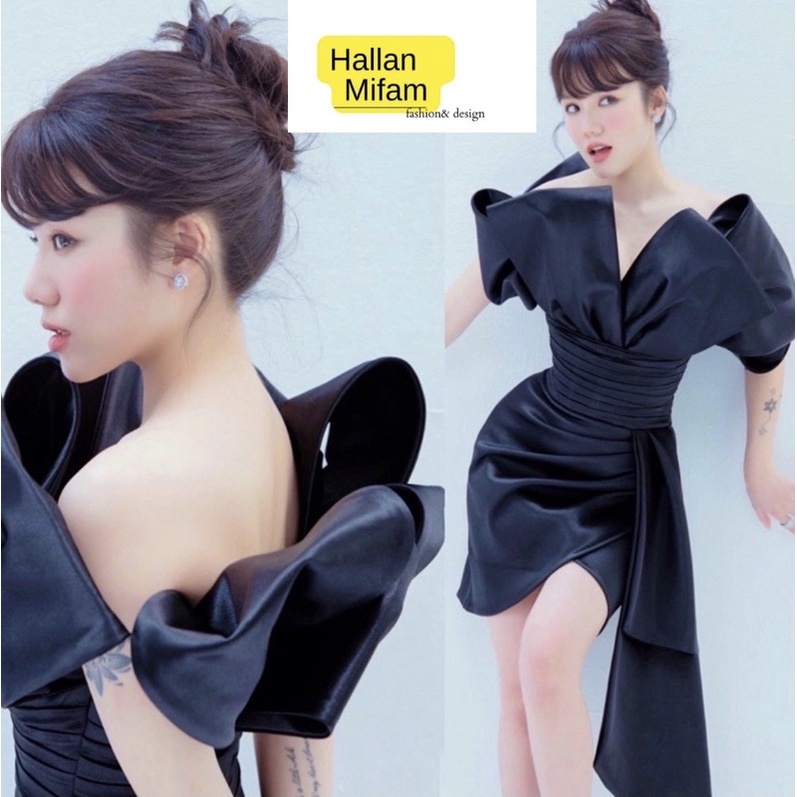 Đầm ôm body đen vải phi mờ dáng ngắn dự tiệc dạ hội sang trọng