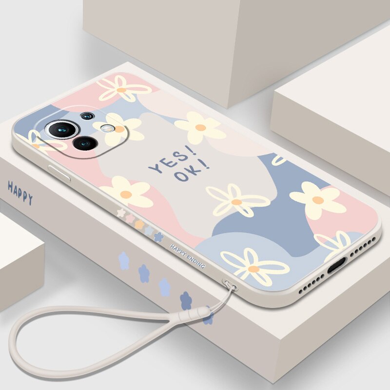 Ốp Điện Thoại Silicon Hình Hoa Có Dây Đeo Cho Xiaomi Mi 11 Lite 5G NE 12 12X Mi 11T 10T Pro Redmi Note 10 11S 9 9S 10S Pro Max