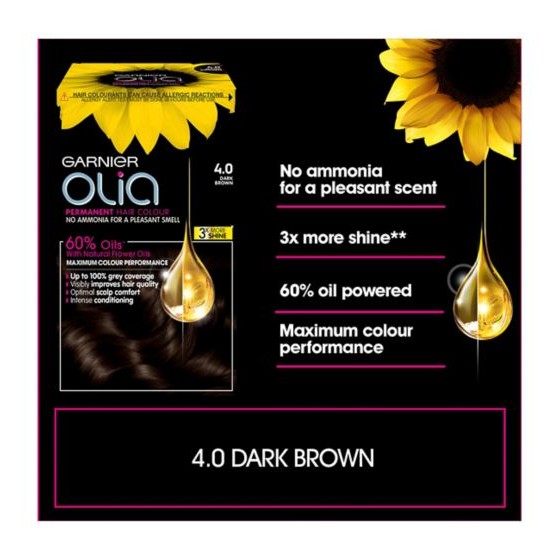 (Bill Anh) Thuốc nhuộm tóc Garnier Olia Permanent Hair Color - 4.0 Dark Brown