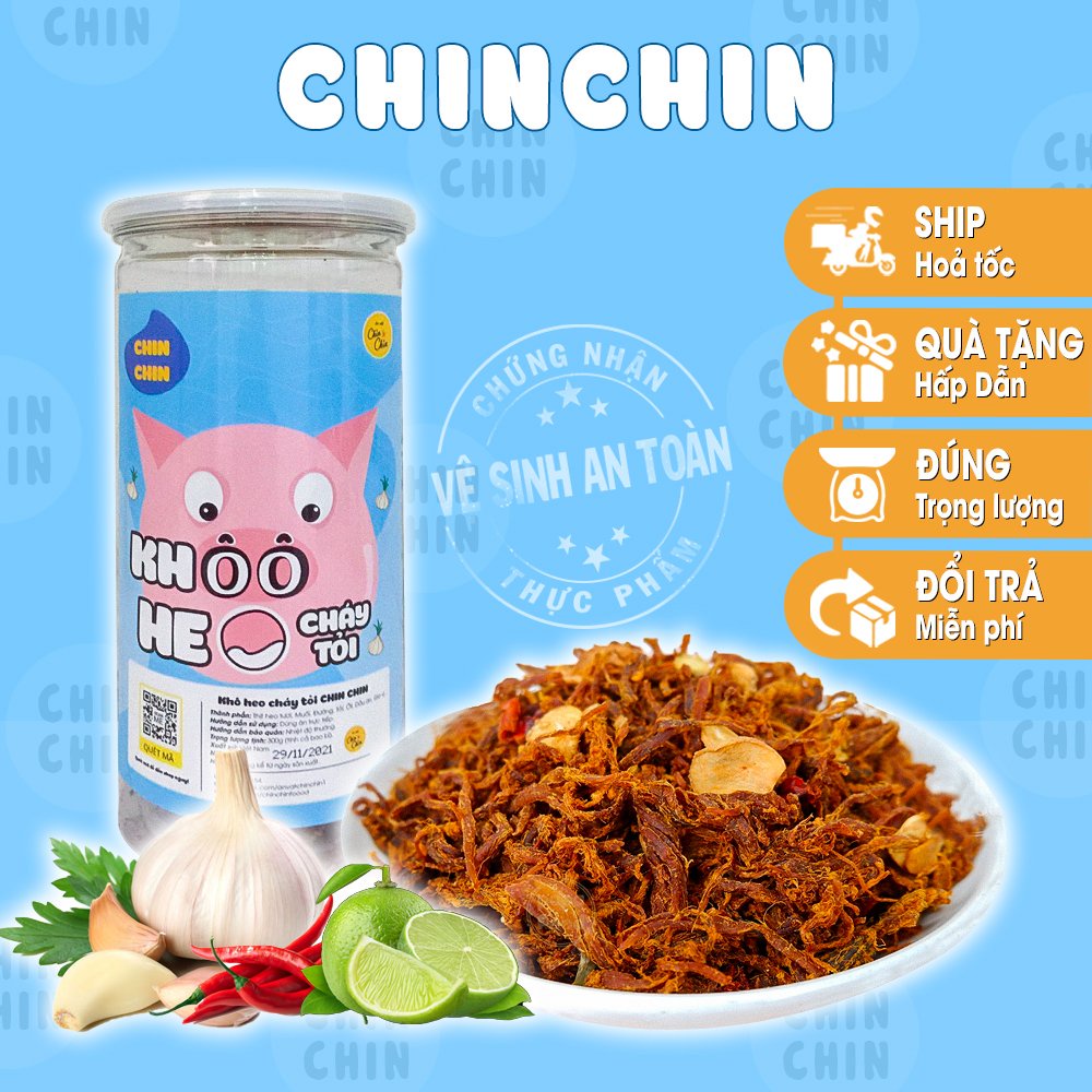 Khô heo cháy tỏi handmade 300g ChinChin, thịt lợn khô giả bò đồ ăn vặt Hà Nội giao hàng hoả tốc trong 1h