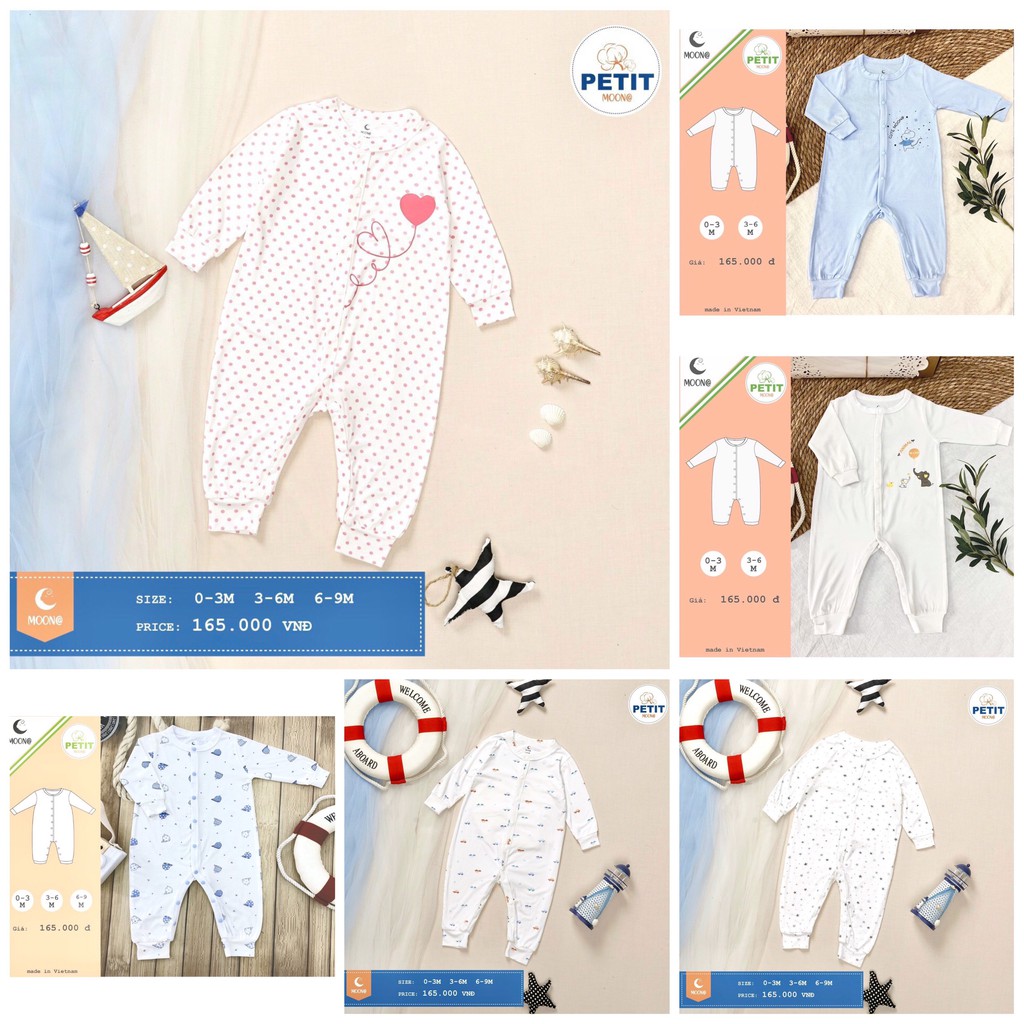[Mã SKAMCLU8 giảm 10% cho đơn từ 100K] [CHÍNH HÃNG] Body dài tay cúc giữa trẻ em chất petit họa tiết Moon