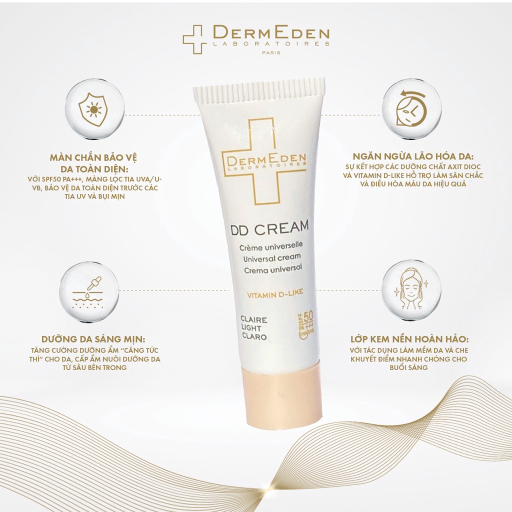 Kem chống nắng SPF 50PA+++ kết hợp trang điểm, làm đều màu da, chống lão hóa DermEden DD Cream 3ml