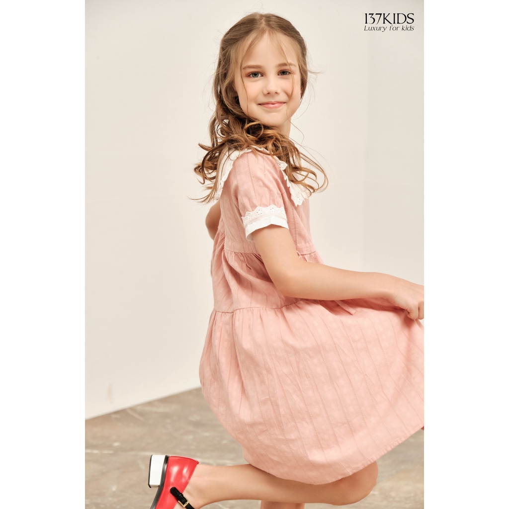 Váy babydoll 137Kids thiết kế nhún bèo dễ thương cho bé gái đi chơi đi dự tiệc
