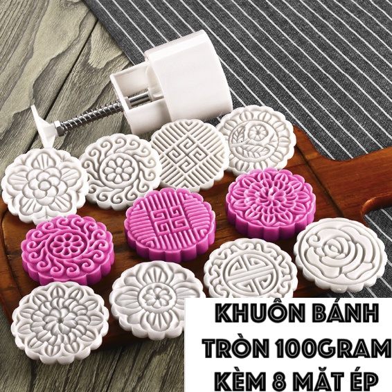 Khuôn Làm Bánh Trung Thu Ép Lò Xo Vuông 100Gram - Kèm 8 Mặt Ép