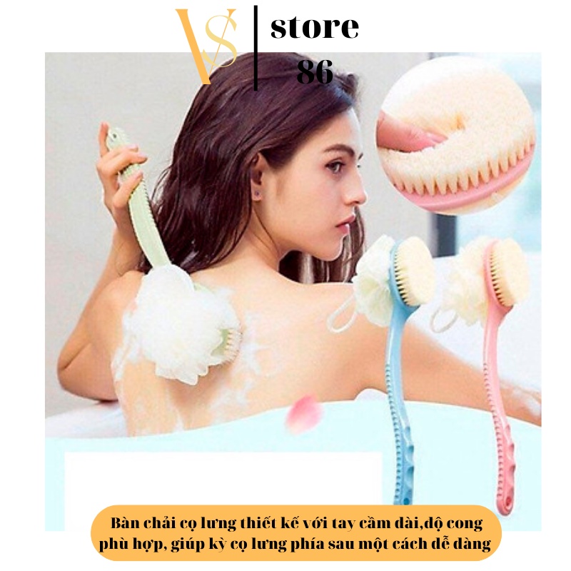 Cây cọ lưng kèm bông tắm tạo bọt 2in1 kiêm bàn chải chà lưng
