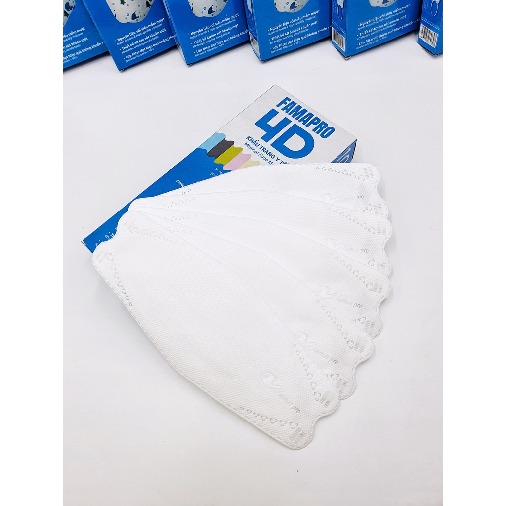 COMBO 50 - 100 cái Khẩu trang Famapro 4D KF94 (trắng) - Hộp 10 cái