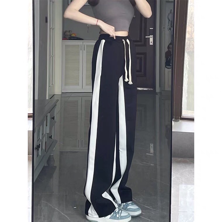 Quần dài nam nữ ống rộng chất Umi cao cấp - Quần thể thao unisex phong cách Ulzzang phối sọc.