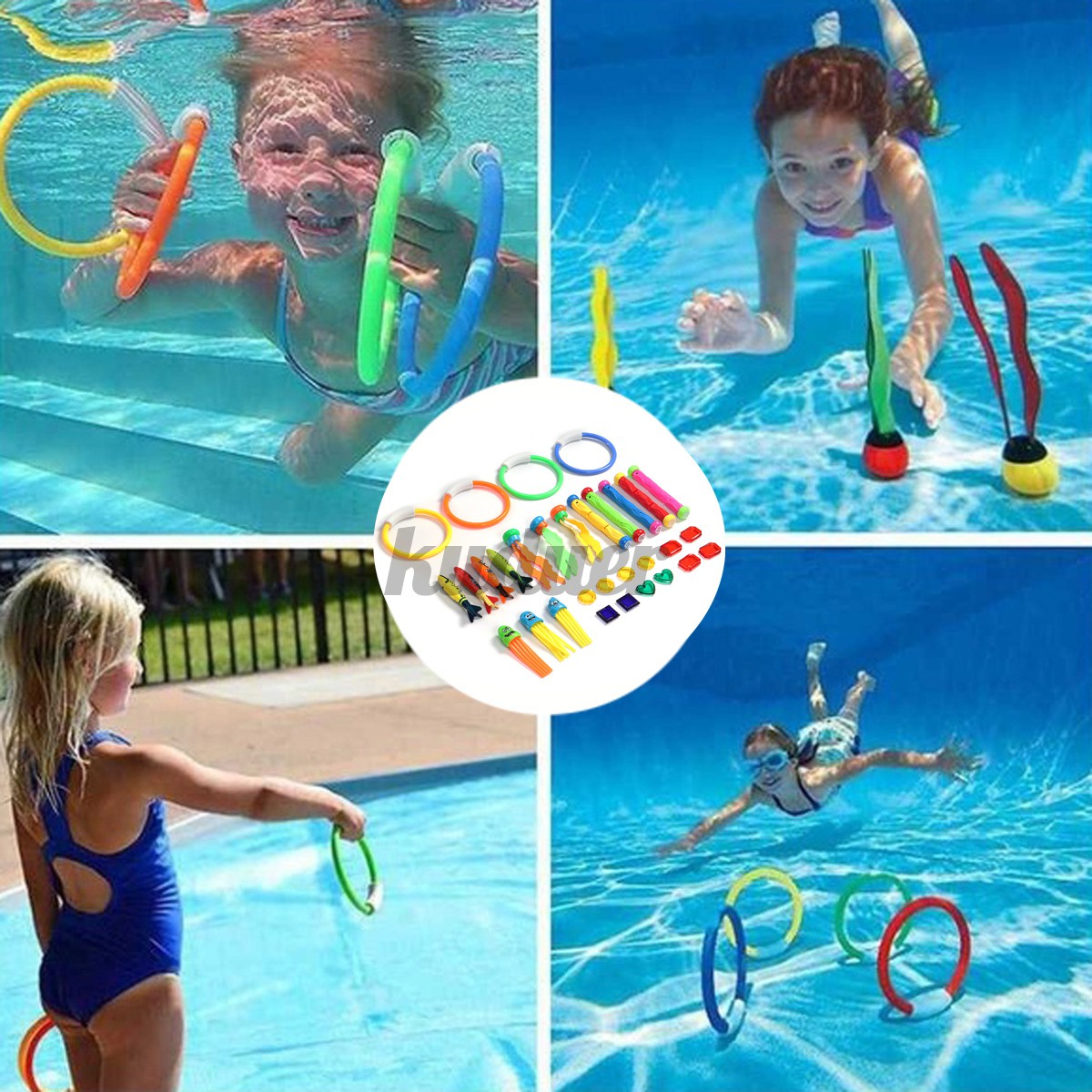 34 PCS/Set Child Summer Underwater Swimming/Diving Pool Toys, Diving Rings, Torpedo With Underwater Treasures Gift Set