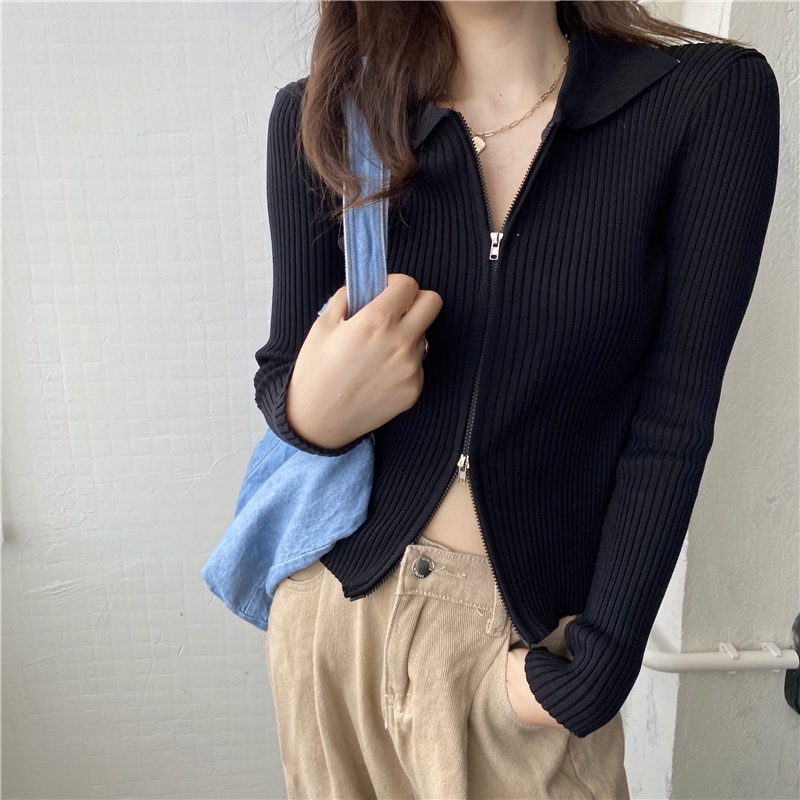 Áo cardigan IELGY dệt kim phối khóa kéo phong cách mùa thu / đông mới
