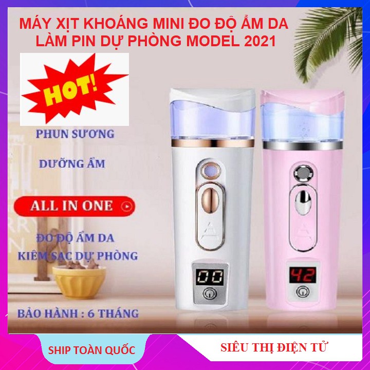 {Hot New} Máy Xịt Khoáng Xông Mặt Nano Mini Đo Độ Ẩm Da 2019