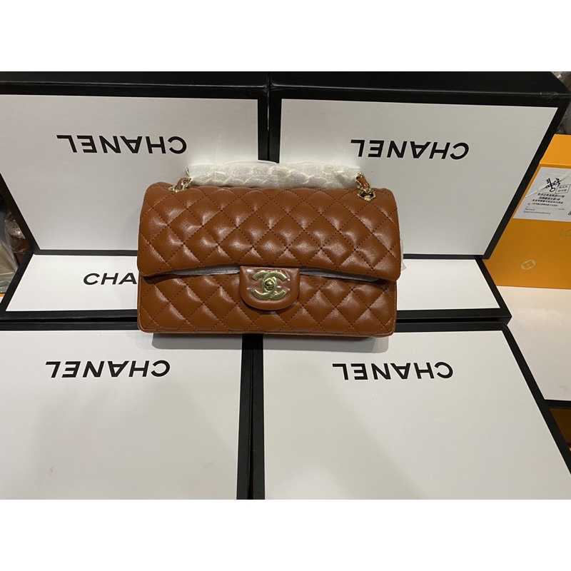 Túi classic ô trám màu nâu chữ