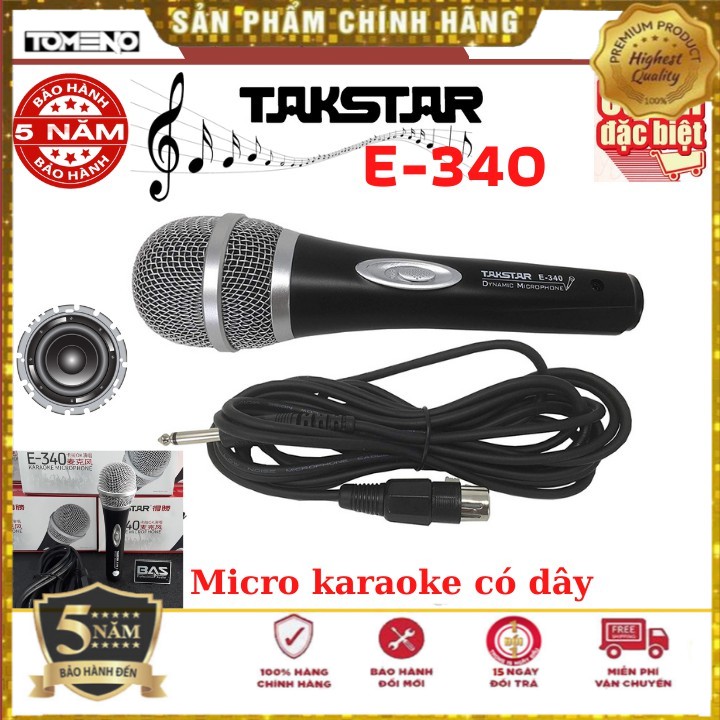 Micro karaoke có dây Takstar E-340 , Âm thanh cực chuẩn , Sản phẩm cao cấp , bảo hành chính hãng 5 năm Đổi mới 14 ngày