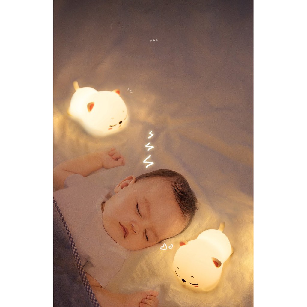 Đèn Ngủ Silicone Mèo Con và Đám Mây Siêu Dễ Thương Có Điều Khiển Từ Xa 16 Màu, Thay Đổi Màu Sắc