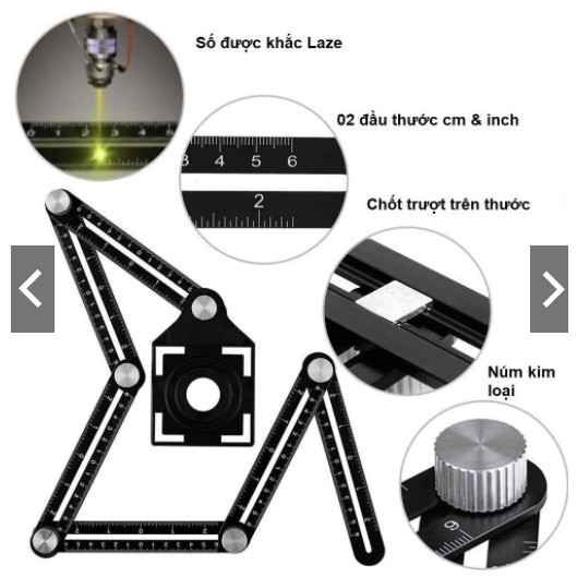 Thước ke góc đa năng, thước lấy dấu gạch, thước đo 6 góc, thước đo góc, thước đo đa năng, thước định vị