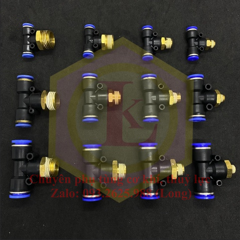 Ngã 3 nối nhanh ren ngoài ống nhựa PU phun sương, đầu nối nhanh dẫn hơi, nước, khí nén, PB Xanh