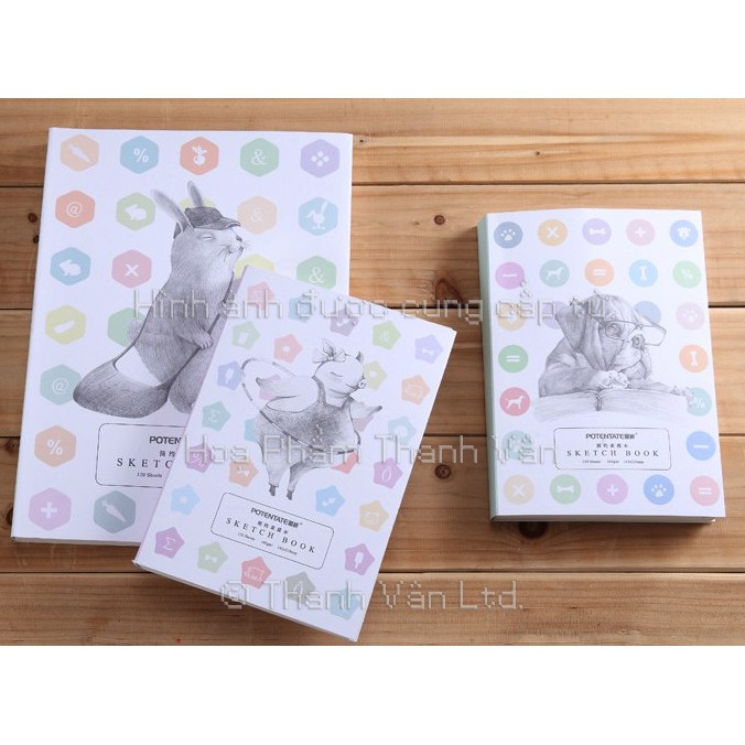 Sketchbook - Sổ Vẽ Chì POTENTATE 100gsm Bìa Động Vật cute ngộ nghĩnh (120 tờ, Smooth) (A4 A6 A6)