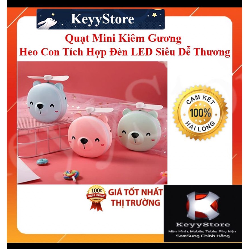 ❤️KeyyStore❤️ Quạt Mini Kiêm Gương Heo Con Tích Hợp Đèn LED Siêu Dễ Thương Quà Tặng Cho Bạn Gái Cực Xinh