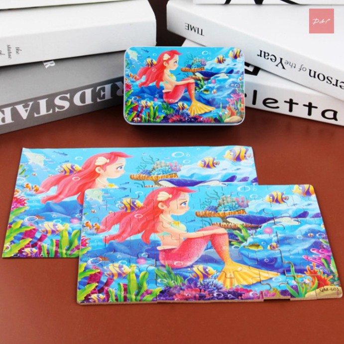 Bộ đồ chơi tranh ghép hình gỗ 60 miếng_đồ chơi ghép hình cho bé có hộp đựng kim loại