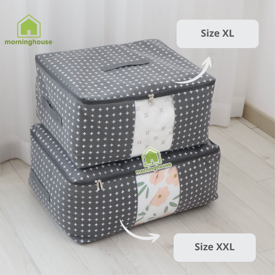 Túi Đựng Chăn Màn Morning House màu Xám In- Sức chứa lớn , vải dày , đứng form gấp lại tiện lợi