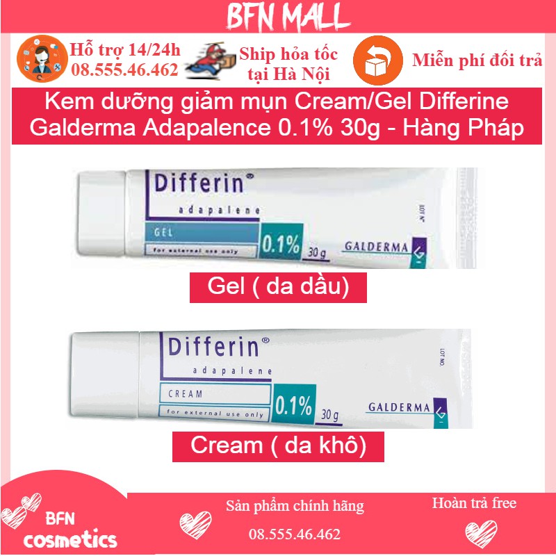 Kem dưỡng giảm mụn Cream/Gel Differine Galderma Adapalence 0.1% 30g - BFN.MALL