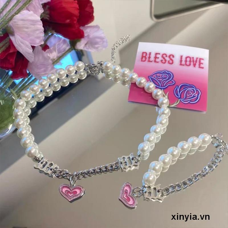 Vòng tay kim loại mặt hình trái tim phong cách hip hop thời trang Hàn Quốc cho nữ