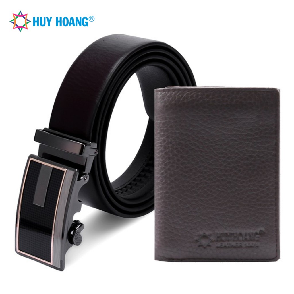 Bộ Dây nịt nam và Bóp da Huy Hoàng da bò màu đen-LS4126-LS3137 ( Đầu khoá ngẫu nhiên)