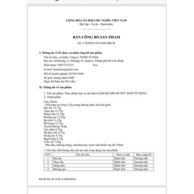 Sâm quy bổ huyết tinh tế nhân