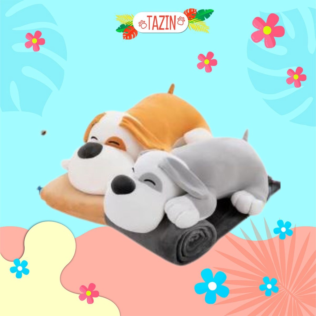 Bộ Gối Chăn Mền Hình Chó Dễ Thương, Gối bông Tazin Cao Cấp