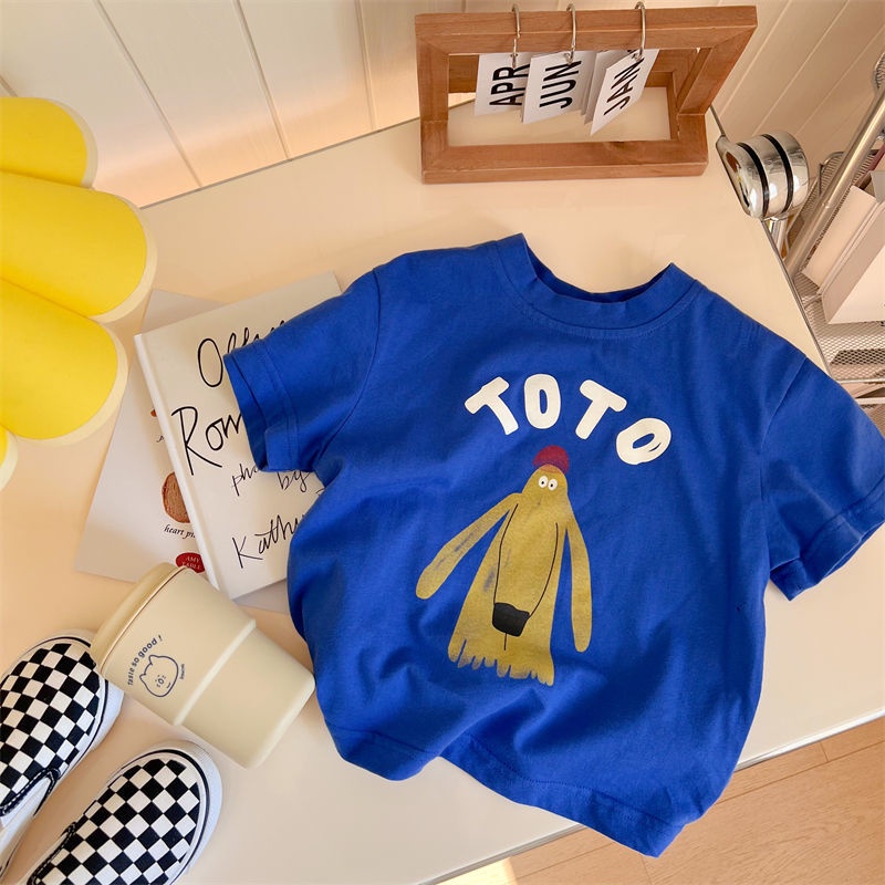 Áo thun bằng cotton nguyên chất 100% ngắn tay in họa tiết hoạt hình cho bé sáu màu