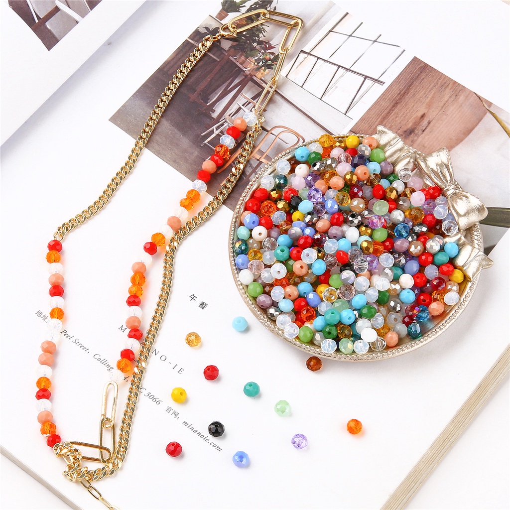 Set 100 Hạt Thủy Tinh Bốn Màu Kích Thước 6X4mm Dùng Làm Đồ Trang Sức DIY