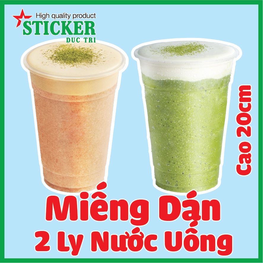 Combo 2 Sticker Hình Ly Trà Sữa Cao 20cm Dùng Trang Trí Quán. Decal nhựa không thấm nước.