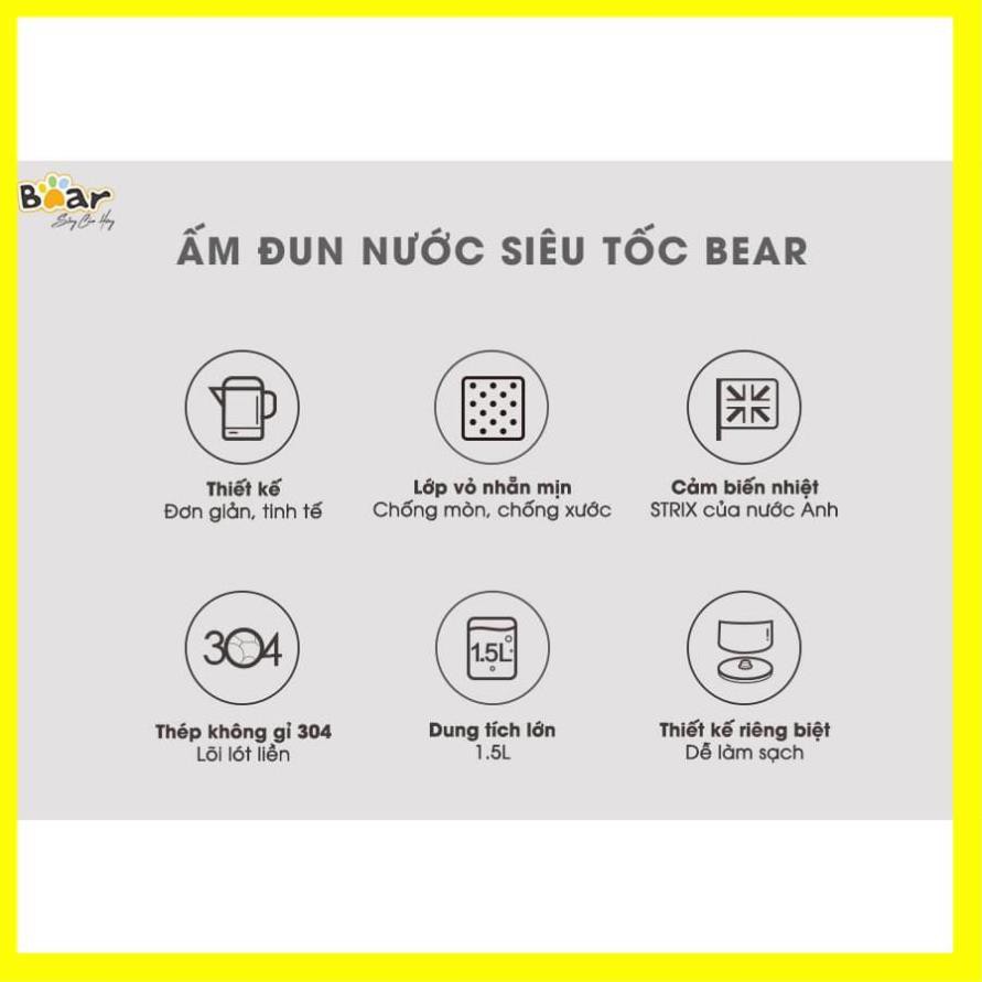 Ấm Siêu Tốc, Bình Đun Nước Siêu Tốc 1.5 lít Bear ZDH-B15T1, Công Suất 1500W, Đun Nước Siêu Nhanh, Sang Trong, BH 18 th