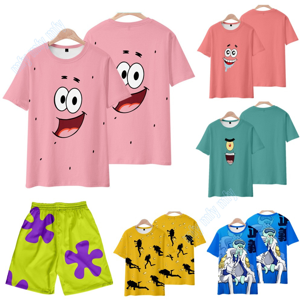 Áo Thun Tay Ngắn Cổ Tròn In Hình SpongeBob SquarePants Patrick Star Vui Nhộn Cho Nam Và Nữ