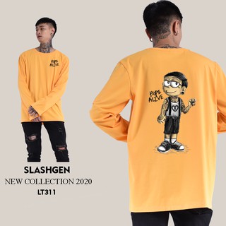 Áo thun nam lt311 dài tay nobita săm trổ sau lưng chữ hope alive đen ngực trái