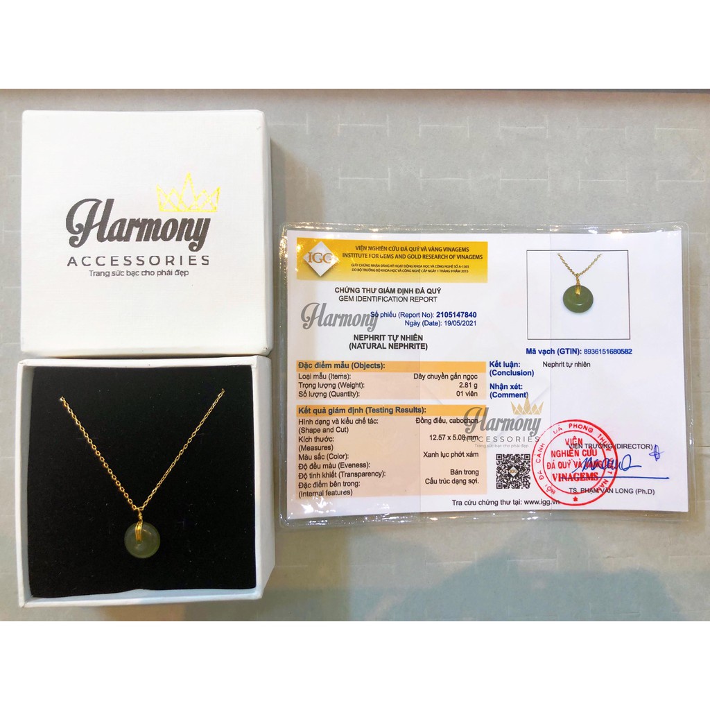 Dây chuyền bạc nữ mạ vàng mặt ngọc bích nhân tạo Hetian sang chảnh | HARMONY ACCESSORIES VC70