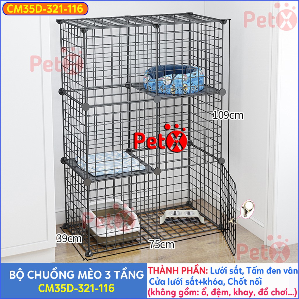 Chuồng mèo lưới sắt sơn tĩnh điện 2-3 tầng PetX