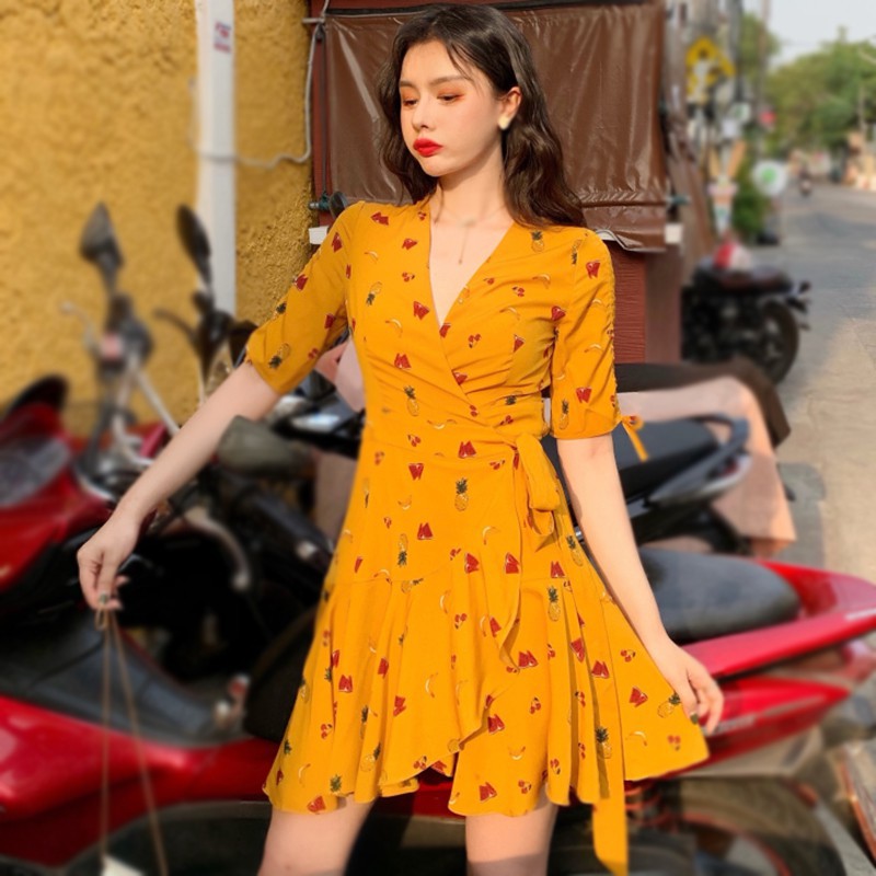 Đầm Chiffon Tay Lỡ Cổ Chữ V Họa Tiết Hoa Phong Cách Pháp Thời Trang Mùa Hè Cho Nữ