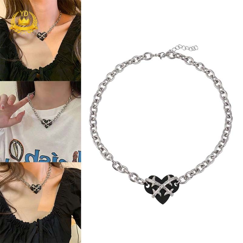 Vòng Cổ choker Mặt Trái Tim Màu Đen Phong Cách Hip Hop gothic Punk Ngọt Ngào Và Mát Mẻ Dành Cho Bạn Nữ clavicl HB