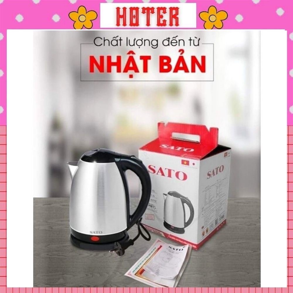 Ấm siêu tốc HOTER. Bình Đun Siêu Tốc SATO 1L8 Cao Cấp - Thân INOX - Đế Xoay - Hàng Chính Hãng.