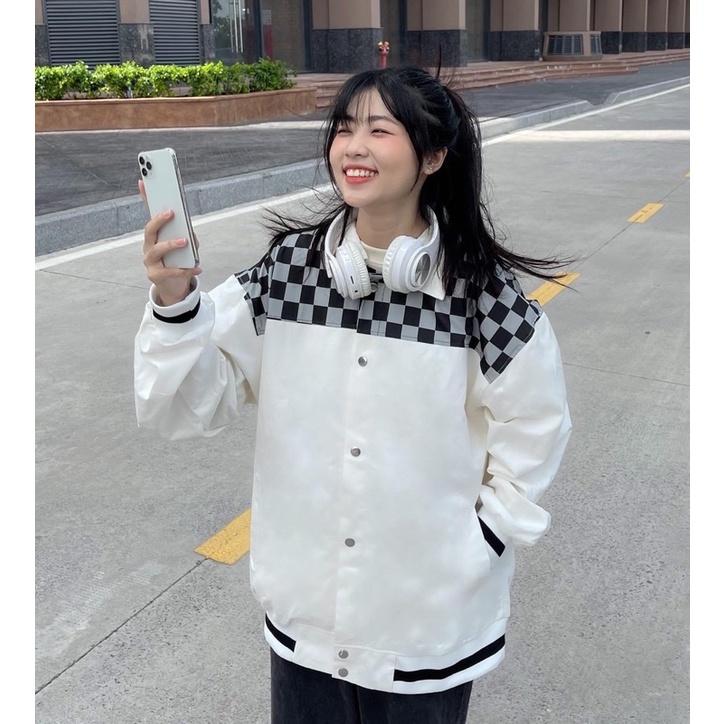 Khoác Kaki CARO Jacket màu ĐEN/TRẮNG Form Rộng Dày Dặn Phong Cách Ulzzang Unisex  JayStoree2