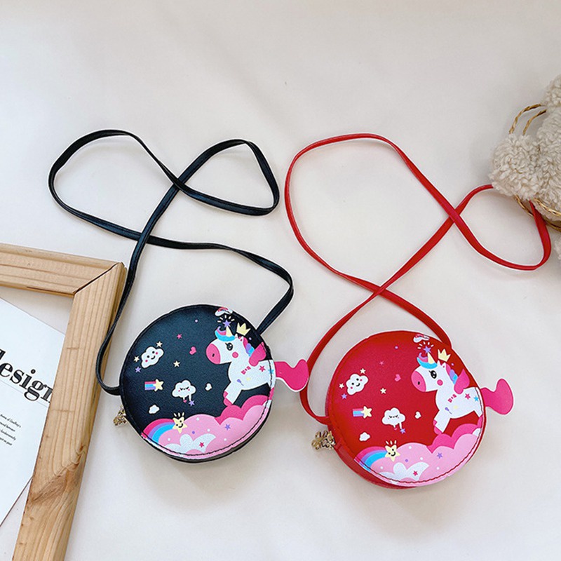 Túi đeo chéo mini bằng da PU in họa tiết hoạt hình dễ thương cho bé gái